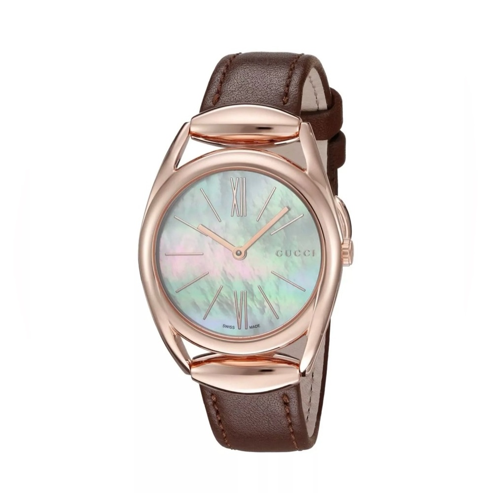 Gucci Women's Horsebit Rose Gold Brown Leather Ladies Quartz Watch
